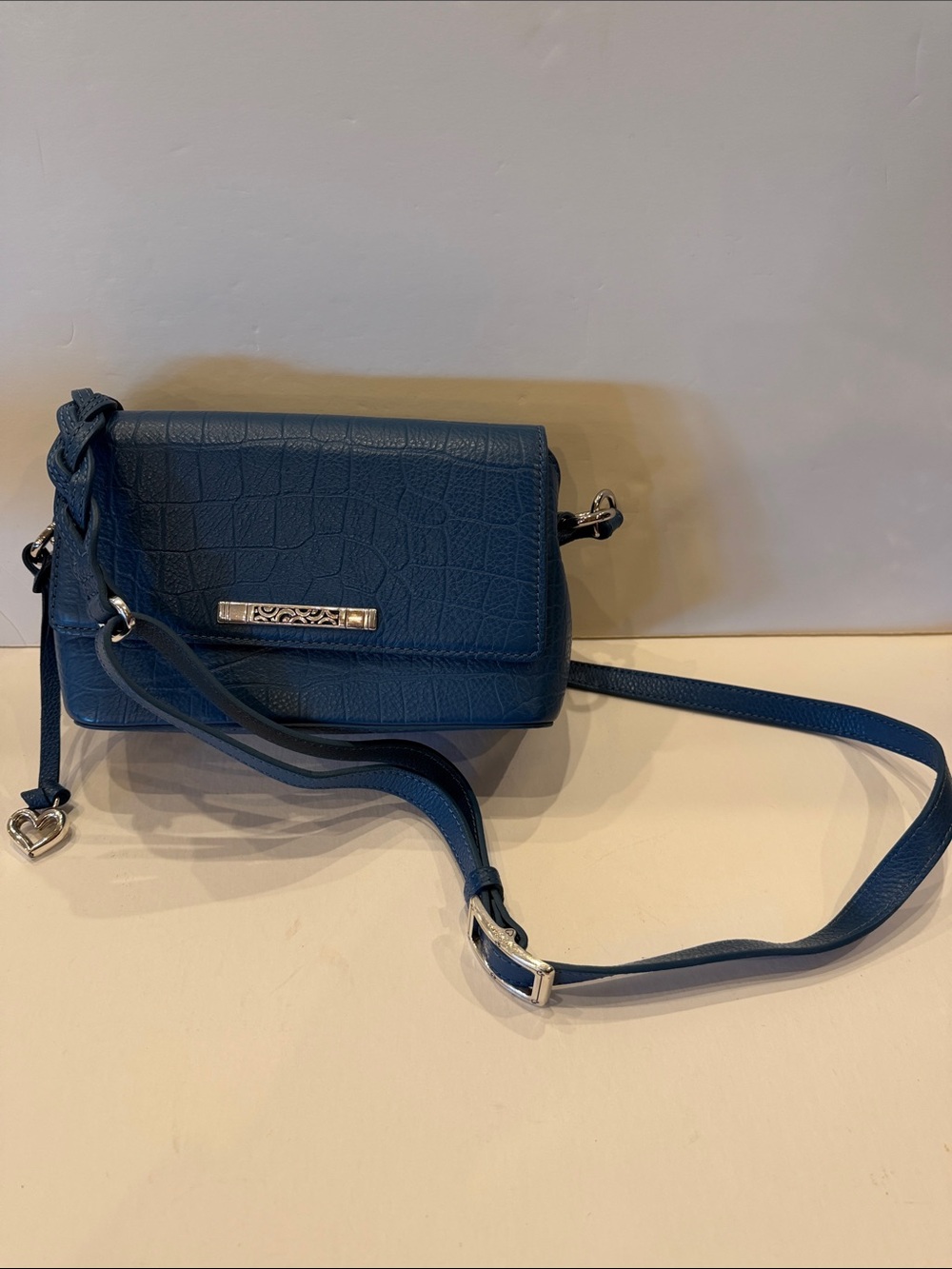 Brighton Blue Croc-Embossed Crossbody Bag